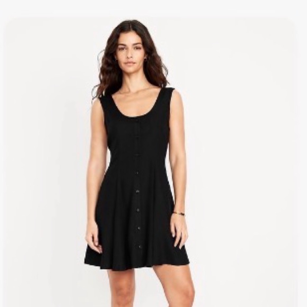 Old Navy Black Fit & Flare Crepe Button-Front Mini Dress 4x NWT